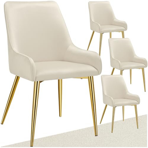 tectake® 4er Set Samt Stuhl, Esszimmerstühle, ergonomischer Sessel Stuhl, Möbel für Wohnzimmer, Armlehnstuhl für Esstisch, als Küchenstuhl, Essstühle skandinavisch, Schalenstuhl modern - beige