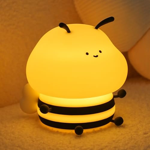 IHALO Abeille Veilleuse Bébé, Veilleuse Enfant Chambre Salon, LED Lampe de Chevet Dimmable, USB Rechargeable Lampe Veilleuse avec Minuteur, Veilleuse en Silicone, Veilleuse Deco Chambre Bebe