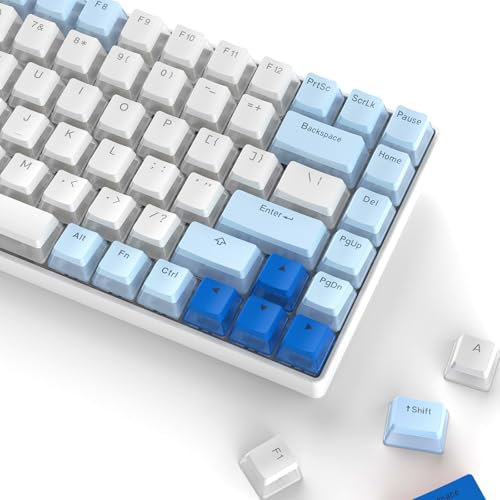 KOVNISE Pudding Keycaps, PBT Keycaps 165 Keys Set Custom Keycap Set, Shine Through Keycaps OEM Profile, Blue & White Keycaps Universal Compatibility for 100%, 75%, 65%, 60% Keyboard