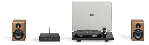 Pro-Ject Stereo Set E Phono, Einsteiger HiFi Stereo Phono Set mit Plattenspieler, Verstärker, Lautsprecher und Kabel (Schwarz/Walnuss)