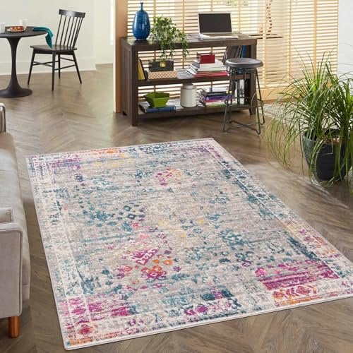 Mazovia Teppich - Mehrfarbig Modern Ethnisch Teppich für Wohnzimmer, Schlafzimmer, Esszimmer, Büro - Kurzflor Rechteckig - ÖKO-TEX Zertifiziert - Abstrakt Teppiche - Grau Bunt - 140 x 200 cm