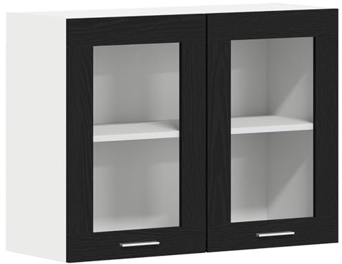 vidaXL Hängender Glaskasten mit Regal Schwarze Eiche 80 x 31 x 60 cm, Moderner rechteckiger Küchenschrank, praktischer Stauraum, optimale Organisation für zeitgenössische Küchen