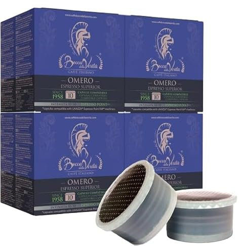 BOCCA DELLA VERITA Box of 40 Italian Coffee Capsules, OMERO Espresso Superior Flavor, FAP Compatible Capsules with Lavazza® Espresso Point Coffee Machine, 100% Made in Italy