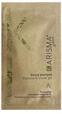 Shampoo doccia gel Karisma Green in Bustina da 10 ml Confezione da 500 pz Linea Cortesia Hotel Monodose e monouso in Nuova Confezione Bio