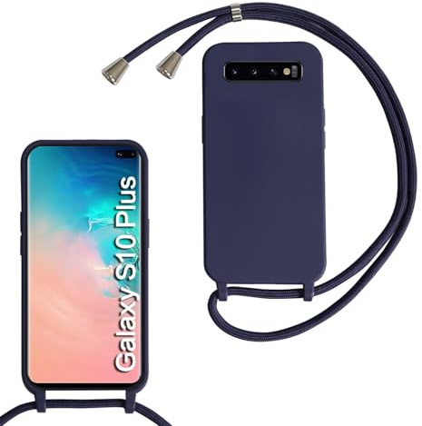 Beajew Silikon Handyhülle für Samsung Galaxy S10 Plus Hülle mit Band, Silikon Necklace Handyhülle mit Abnehmbar Kordel zum Umhängen Stossfest Bumper Handy Schutzhülle, Dunkelblau