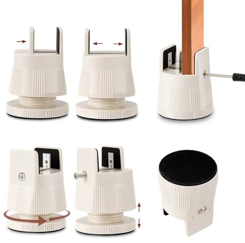 4x Möbelerhöhung Verstellbar (H:6-8cm, B:1-5cm) mit Klemme & Filzfüßen | Robuste Betterhöhung für Saugroboter, rutschfeste Tischerhöhung mit Silikonpads, ideal für Sofa & Bett, leise & kratzfrei.
