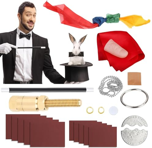 Msauifncp 16-TLG Zauberkasten Profi für Erwachsene Kreatives Geschenk | Interaktives Zaubertricks Set, mit Zauberstab 4-Color Silk Scarf Zauberfinger usw 7 Typen, für Weihnachts und Familienfeste