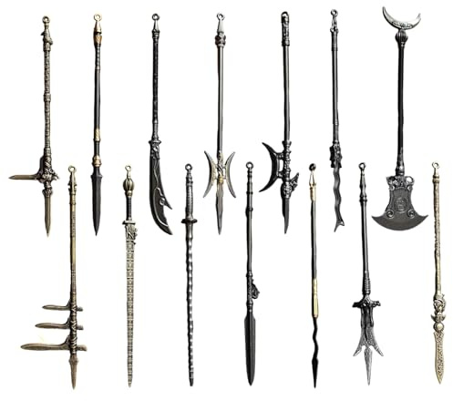 Mini Weapons 14Pcs 5 Inch Zinc Alloy Ancient Miniature Weapons Includes Lance, Halberd, Spear, Dagger-Axe & More, for Collectors