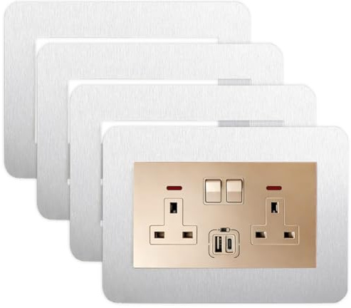 SHSMPXOY 4PCS Double Light Switch Sticker Surround Silve Light Switch Cover Plates Surround Light Switch Cover Protector Wall Socket Stickers for Home Decoration (Silver, 14.6cm*8.6cm)