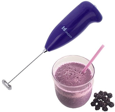 Espumador de Leche Inalámbrico, Mini Batidora Biberón, Emulsionador de Leche, Café, Chocolate, Batidos, Postres, Huevos, Color Lila