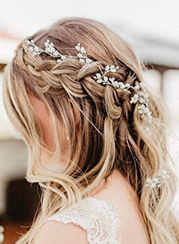 Chargances Bridal Long Hair Vine Pearl Headband Bohemia Pearl Hairpiece for Weeding Prom Festival Pearl Wedding Hair Accessories Bridesmaids Headpiece Flower Girls Weeding Hair Jewelry (silver)