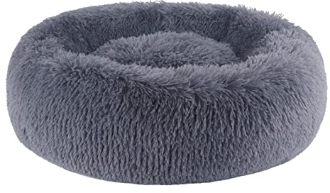 BVAGSS Hundebett Rund Katzenbett Flauschig Donut Kuscheliges Hundekissen Waschbar Ultra Weicher Plüsch Haustierbett für Kleine, Mittelgroße und Große Hunde, Katzen XH034 (Diameter:50 cm, Dark Grey)
