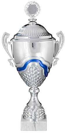 Henecka Pokal Serie Philippa, Silber-blau, mit Wunschgravur und auswählbarem Sport-Emblem, Größe 41,2 cm