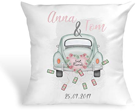Tachinedas Kreativshop Personalisiertes Kissen Geschenk zur Hochzeit mit Namen und Datum Auto Hochzeitskissen