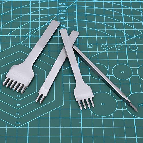 4PCs 1 + 2 + 4 + 6 Herramienta de Artesanía de Cuero de Punta, Cuerpo de Acero de Alto Carbono + Mango de Acero Kit de Herramientas de Perforación de Agujeros de Cuero de 3 mm de Espaciado