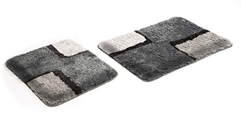 S&S-Shop Badematte Set | grau | Paris | 2 teilig | rutschfest | WC-Vorleger 55 x 65 cm | Badvorleger 58 x 90 cm | Badteppich | Teppich | Bad | Badezimmer