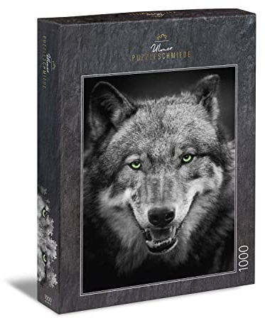 Ulmer Puzzleschmiede - Wolf-Puzzle „Canis Lupus“ – Klassisches 1000 Teile Puzzle – Puzzlemotiv Grauer Wolf als Tierportrait - das Tier-Puzzle für Wölfe-Fans