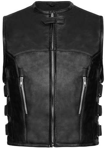 PAULGOS Lederweste Weste Kutte Leder Biker Rocker Motorrad Clubweste Bikerweste Motorradweste Schwarz BW10