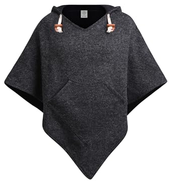 virblatt - Poncho Damen Winter | Wolle & Polarfleece | Outdoor Poncho Damen mit Kapuze warm Fleece Rollstuhl Wolljacke Wollumhang - Abajo Wolle S-M schwarz