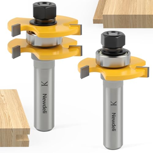Newdeli Feder und Nut Fräser Bit Set, Newdeli Feder und Nut Router Bit Set, 1/2 Schaft 3 Zähne Einstellbare T Form Router für Holzbearbeitung für Holztür Bodenbelag Schrankschneiden