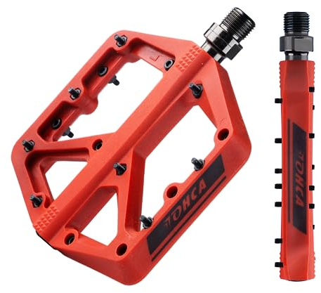 Lohca Fahrradpedale Nylon Flat Fahrrad Pedale 9/16 MTB Rennrad Mountainbike Cube Pedale mit 3 DU Bearing, Ultraleicht, Anti-Staub, rutschfest, Wasserdicht, Rot