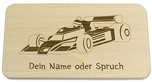 Kreativknoten Frühstücksbrettchen für Kinder personalisiert, Geschenkidee als Geburtstagsgeschenk oder Babygeschenk, Taufgeschenk. Ein nachhaltiges Geschenk aus Massivholz - Rennwagen