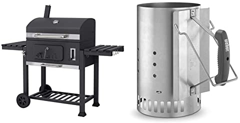 tepro Grillwagen Toronto XXL-Barbacoa de carbón Vegetal, Antracita y Acero Inoxidable, 90 cm + Weber 7416 Chimenea de encendido Rapidfire