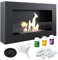 KRATKI Golf Flat Chimenea Interior de bioetanol + Guijarros + Embudo + Set de aromaterapia Biocontenedor de Pared 0,4 l Acero Pintado en Polvo Certificado TÜV con acristalamiento 37 x 64 cm