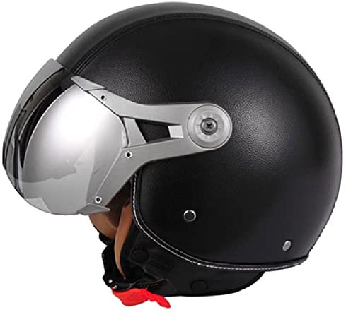 LRFUQI Casque de Moto Rétro, Casque Jet Demi-Casques avec Visiere et Boucle à dégagement Rapide, ECE Certifié 3/4 Casques à Face Ouverte pour 4 Seasons Cruiser Chopper Scooter