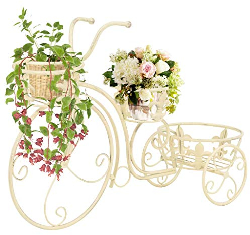 Tidyard Weiss Retro Metall Blumentreppe Pflanzentreppe Pflanzenständer Blumenregal Dekoration Blumentreppe Fahrradform Vintage Metall Blumenständer