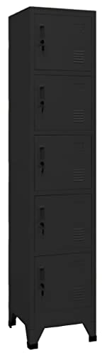 Makastle 5 Fächer Schließfachschrank Schließfach Wertfachschrank Personalschrank Wertfach Spind Metallschrank Mehrzweckschrank mit 5 verschließbare Türen, Schwarz 38x40x180 cm Stahl