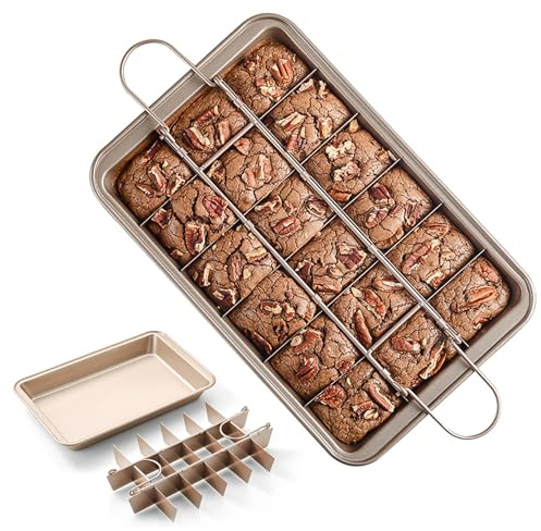 Brownie Pan with Dividers, Non Stick Brownie Baking Pan, 18 Pre-slice Carbon Steel Bakeware Tray with Grips for Oven Baking Bread, Square Mold Tray for Baking Cake Biscuit Muffin, 12X8X2''
