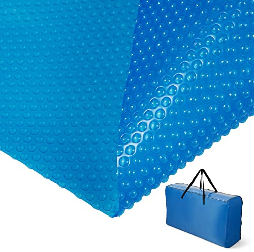 Goplus Cubierta de piscina, 18 x 36 pies, manta solar de 12 mil con bolsa de transporte para piscinas en el suelo y sobre el suelo, manta térmica rectangular para jacuzzi, spa, burbuja azul