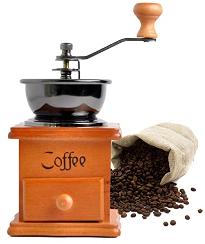 Kaffeebohnenmühle aus Holz, Kaffeemühle aus Holz im Vintage-Stil, Handkurbel-Kaffeemühlen Manuelle manuelle Kaffeemühle mit Graten, Handkaffeemühle, Bürste Delr