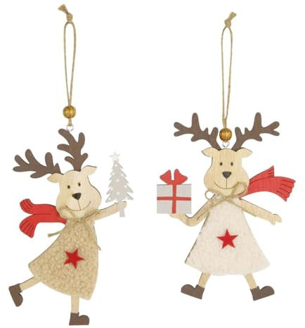 Trend Line Weihnachtsanhänger Holz Rentier 11 x 17 cm Natur-rot Weihnachtsanhänger