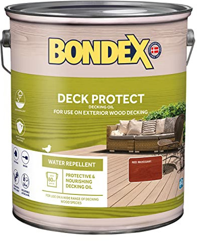 Bondex Deck Protect - Red Mahogany - Protective Decking Oil –Suitable for Exerior Wood - Water Repellant & Mould Resistant - Matt Finish – 5L