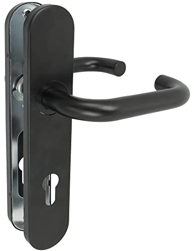 Amig - Ensemble de Poignées avec Plaque en Polypropylène pour Portes | 245 x 45 mm | Carré de 8 mm | Design Simple Idéal pour votre Maison ou Bureau | Acier et Polypropylène Noir