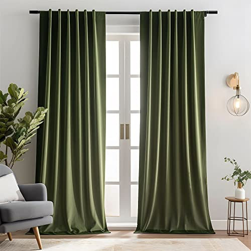 Aljctns Olive Green Velvet Curtains 84 inch Length for Living Room Luxury 80% Blackout Curtains for Bedroom,Thermal Insulated Super Soft Window Drapes Rod Pocket & Back Tab,52 W x 84 L, 2 Panels