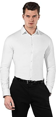 Vincenzo Boretti Herren Hemd Body-fit (besonders Slim-fit tailliert) Uni bügelleicht weiß 39-40