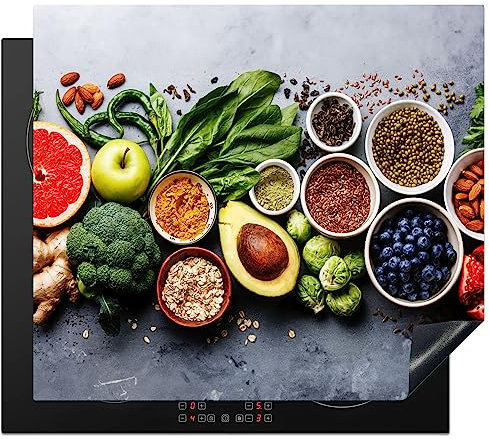 KitchenYeah© Protection Pour Plaque Induction 59x52 cm Décoration Cuisine Protégé Cache De Cuisson Vitroceramique Fruits - Béton - Légumes