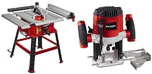 Einhell Sierra de mesa circular TC-TS 2225 U (máx. 2200W, arranque suave, Ø254 x Ø30 mm hoja, tope paralelo/angular, ajuste de altura hasta 80mm, prolongación y ensanchamiento de la mesa) + Fresadora