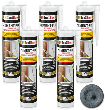 Isolbau Zement-Fix 5 x 300 ml Dunkelgrau Express Reperaturmörtel - Dichtungsmasse für Fugen & Risse im Innen- & Außenbereich, Kartusche