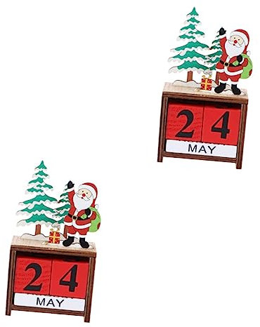 ABOOFAN 2st Kalender Aus Holz Weihnachts-countdown-block Wochenkalender Datumskalender Weihnachtsmann Adventskalender Tischkalender Aus Holz Holzdekor Büro Blöcke Bambus Led