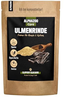 alphazoo Ulmenrinde für Hunde & Katzen 120g I Premium Magenschutz-Pulver ohne Zusatzstoffe I Sanfte Verdauung, bei Sodbrennen, Durchfall & Kotfressen I Slippery Elm Bark I Natürlich & Rein