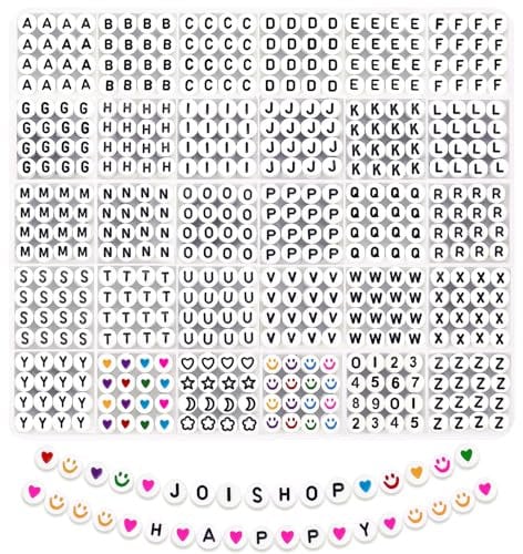 JOLCEEY 1500pcs Letter Alphabet Beads for Bracelet Making Kit, A-Z 7mm Acrylic Round White Letter Beads for Jewelry Making Bracelets Necklaces Key Chains DIY Crafts