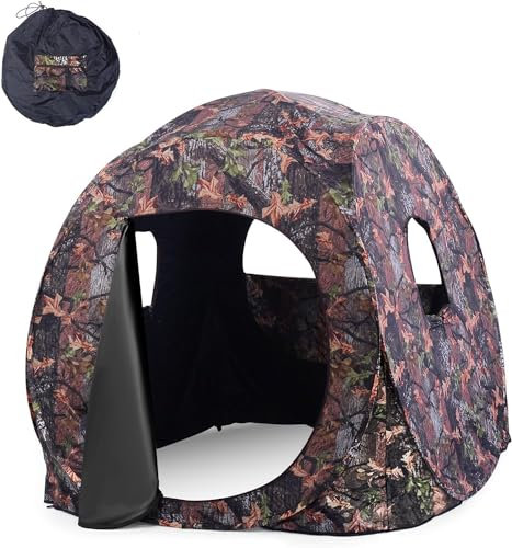 GYMAX Faltbares Jagdzelt mit Tragetasche, wetterfestes Camouflage-Zelt mit 360°/270°-Weitsicht & Eingang, Bodenzelt, für Trekking, Jagd & Camping, Camouflage (152 x 152 x 163 cm)