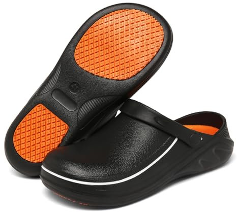 JSWEI Zapatos de chef para cocina, ligeros, impermeables, antideslizantes, para enfermera, jardín, seguridad, trabajo, talla 3-10, Black, 43 EU