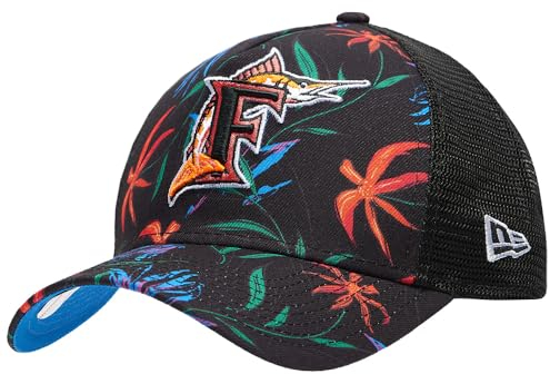 New Era Miami Marlins 9FORTY A-Frame Floral Print Trucker Cap Cap Black, Schwarz, Einheitsgröße