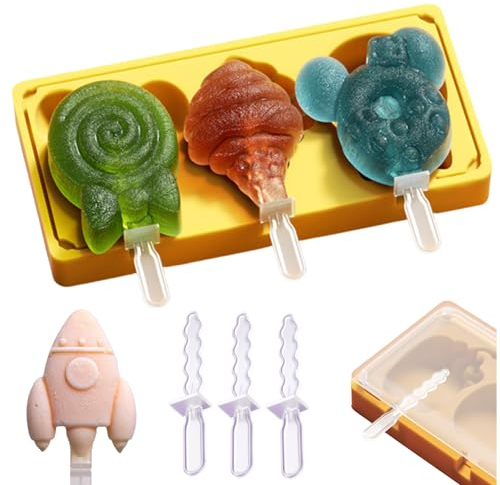 Orapink Silicone Popsicle Molds,Ice Cream, Candy, Donuts-Shaped Ice Pop Maker, BPA-Free, Reusable, Ideal for Cake Pops Kids Toddler Babies and Homemade Popsicle with Lid and Sticks(Yellow)