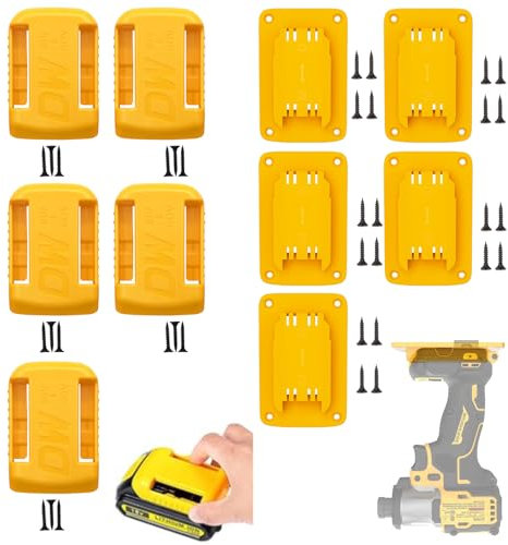 Tool Holders Battery Holders Mount Compatible with Dewalt Battery Mounts Hanger Dock Holder , 5 Packs Drill Holder ,Hanger for 20V 60V & 5 Packs Battery Belt Clip Holder Dock Holder